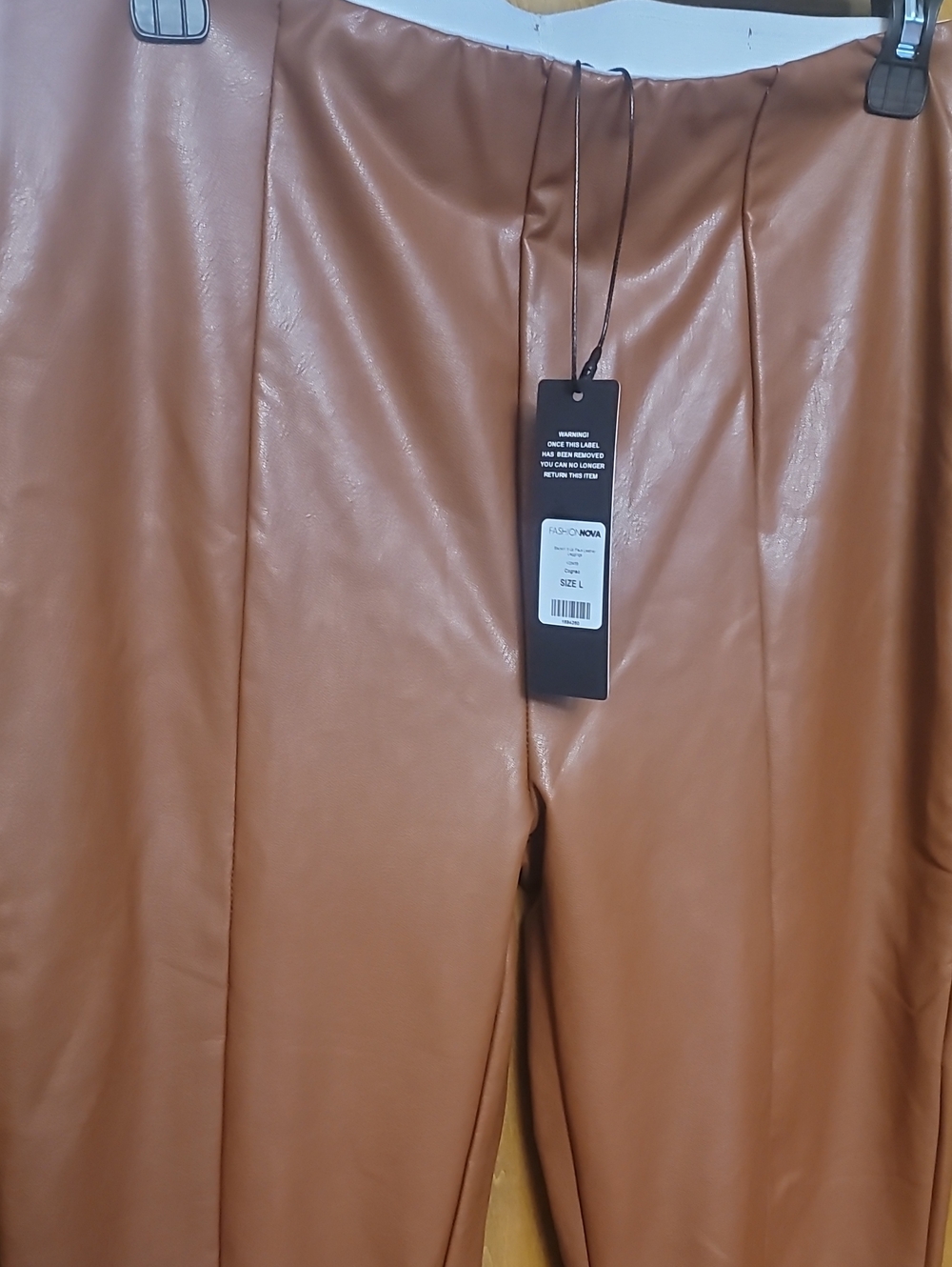 Fashion Nova Skinny Leg Faux Leather Pants in Cognac Brown... Size LARGE ..NEW